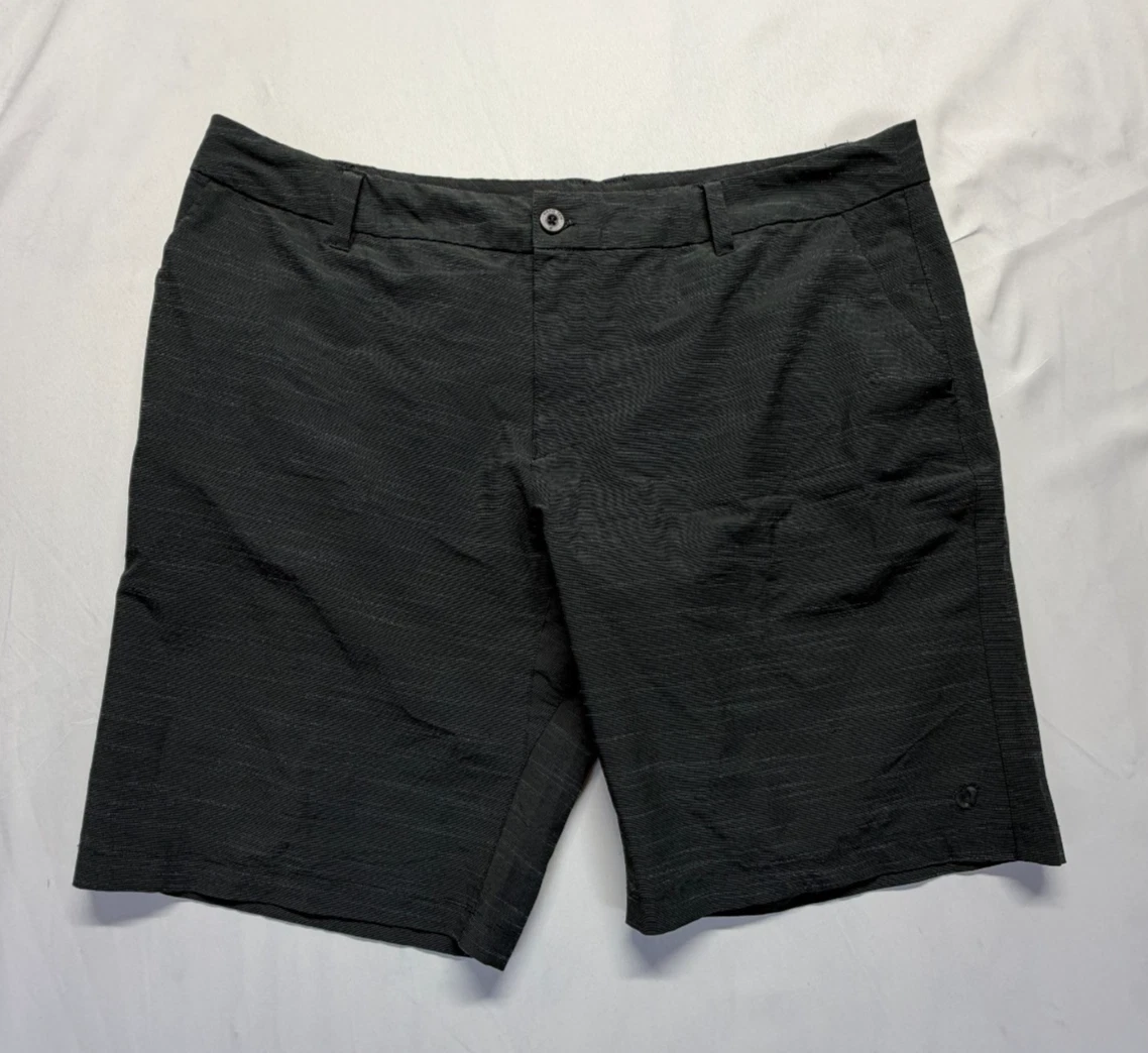 Hang Ten Hybrid Shorts Mens 40 Black Textured Stretch Logo Quick Drying Casual