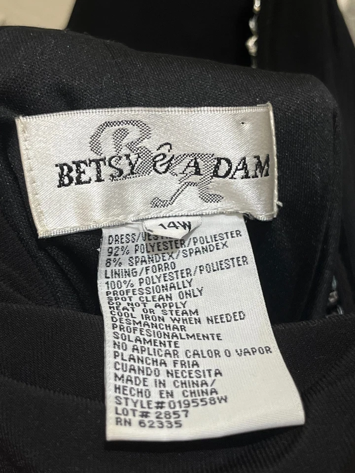 Betsy & Adam Dress- Women 14W - Long Black Rhinestone Criss Cross Waterfall Back - Image 4 of 4