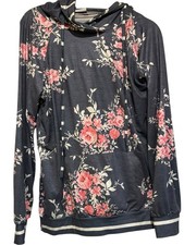 Women's Floral Hoodie Blue Pink Medium
