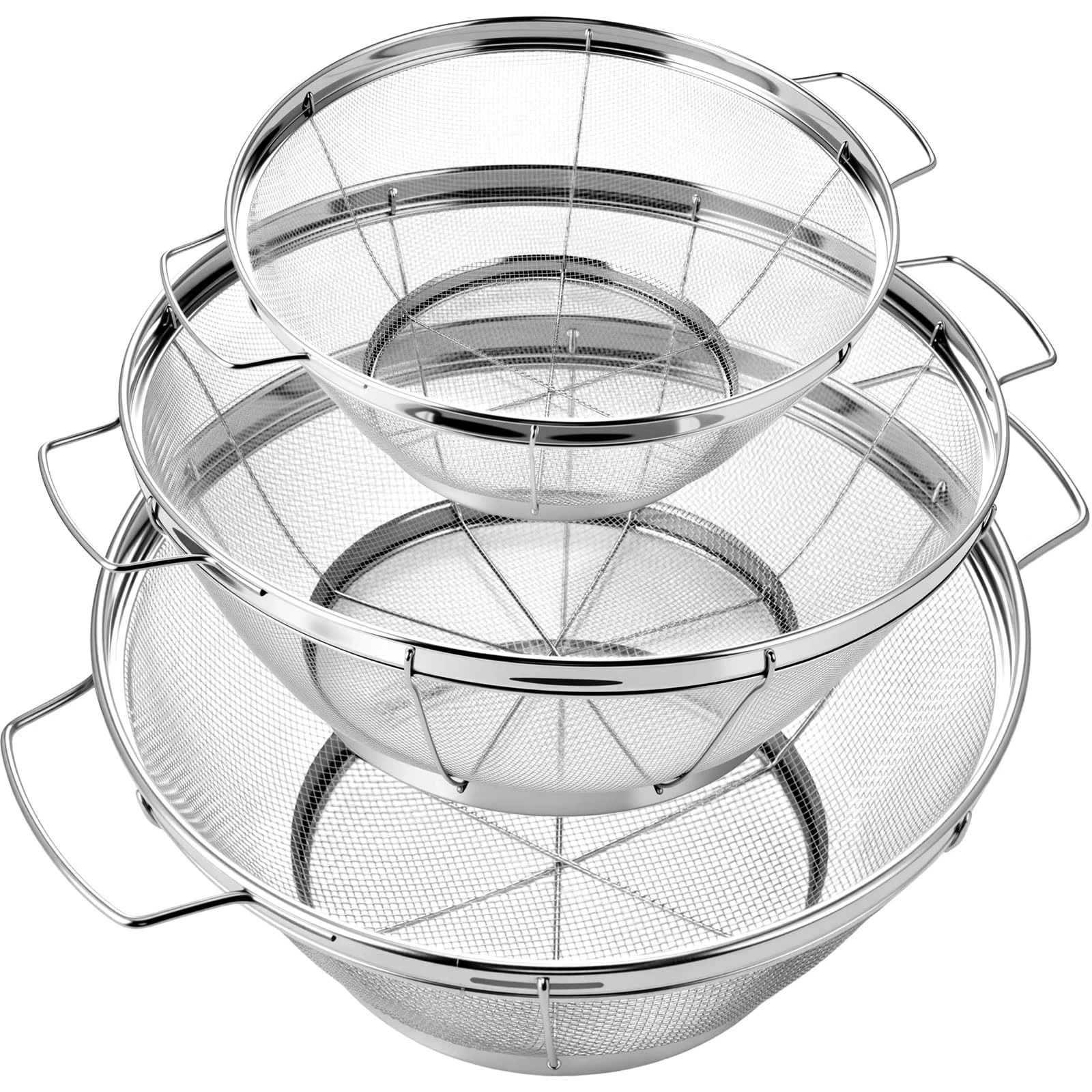 3 Pack Stainless Steel Colander Set, Fine Mesh Strainer with Handles and Base...