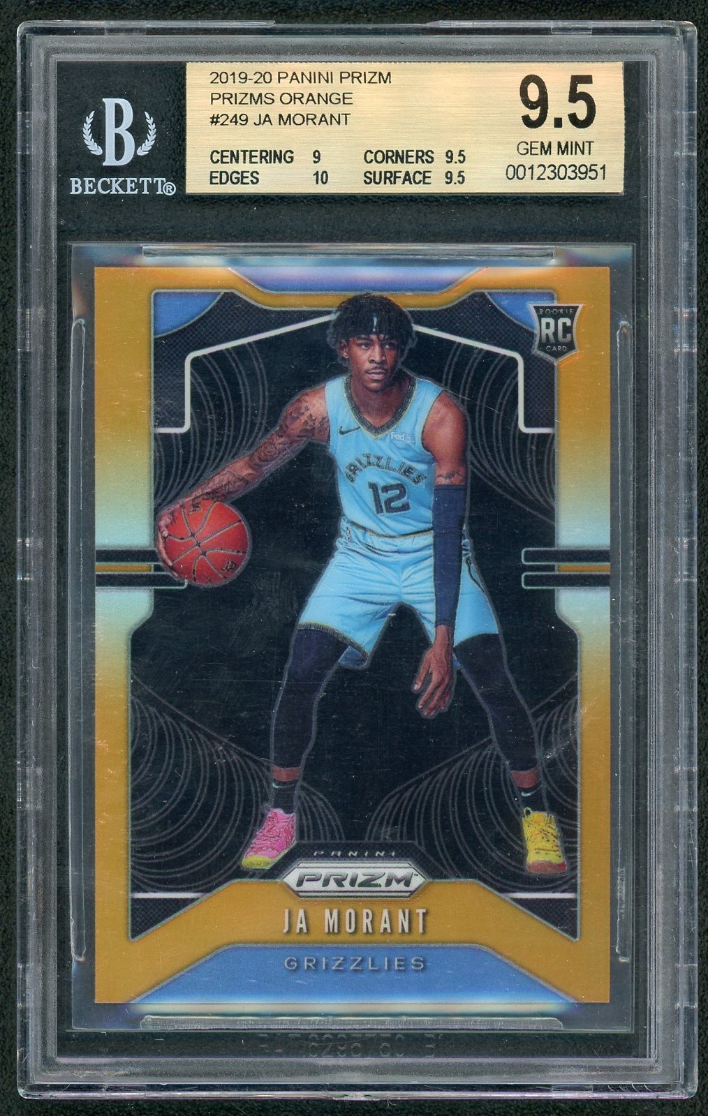 2019-20 Prizm Ja Morant Orange /49 #249 BGS 9.5 GEM MINT RC ROOKIE