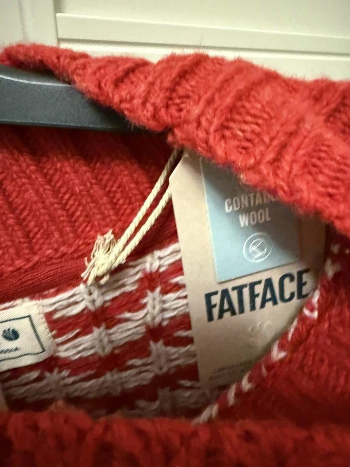 FAT FACE WOMEN SNOWFLAKE CHRISTMAS JUMPER WINTER WOOL RED UK 20 / EUR 48 - Image 4 of 4