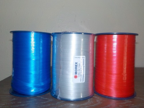Morex Crimped Curling Ribbon-3/16 in -Lot of 3-Silver- Royal Blue-Red