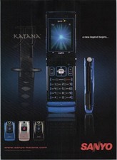 Sanyo Katana Sprint Flip Phone Vintage 2006 Print Ad Blue Black