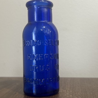 Antique Cobalt Blue Embossed Bromo Seltzer Emerson Drug Co Baltimore Bottle