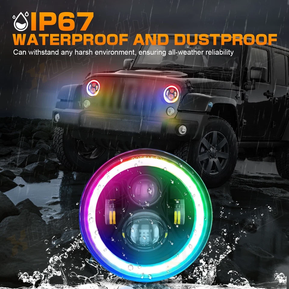 Faro LED redondo de 7 pulgadas Halo DRL RGB para camioneta Ford de 1/2 3/4 toneladas 2 un. Foto 3 de 4