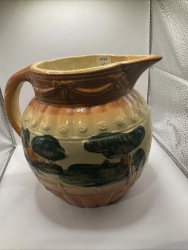 Antique Roseville Pottery Early Landscape Tree Decorated Pitcher Jug Early 1900s