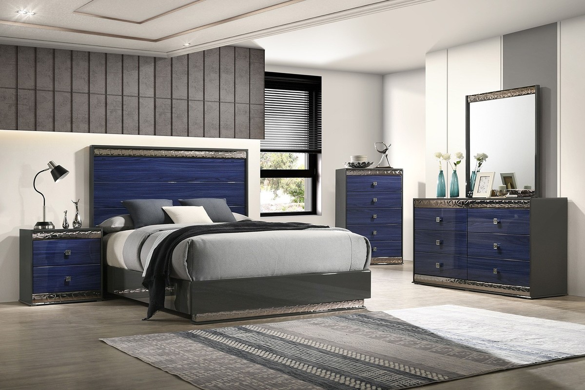 blue dresser and nightstand set Ash Gray Indigo Finish Queen Size 5pc Bed Bedroom Furniture Color:Black Ivory SM-D20114D-Black this nightstand is a Black Sequin Prom Dresses