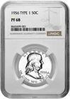 1956 Type 1 50C Proof Silver Franklin Half Dollar NGC Graded PF 68 in New Holder