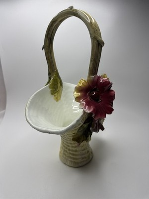 Vintage Hand Painted Italy Flower Basket Porcelain 13'' Tall Floral Capodimonte