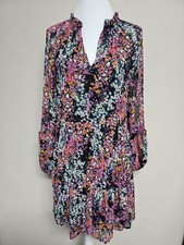 VINCE CAMUTO Women's A-Line Dress Long Sleeve V-Neck Multicolor Floral.Size M