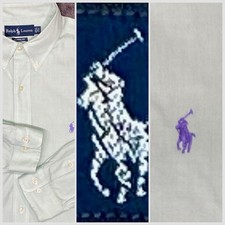 Ralph Lauren Men's Large Classic Fit Oxford Cloth Shirt Minty Green Purple Pony
