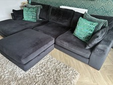 Black Faux Suede Corner Sofa 4 Seater with Cushions 290x165x80cm