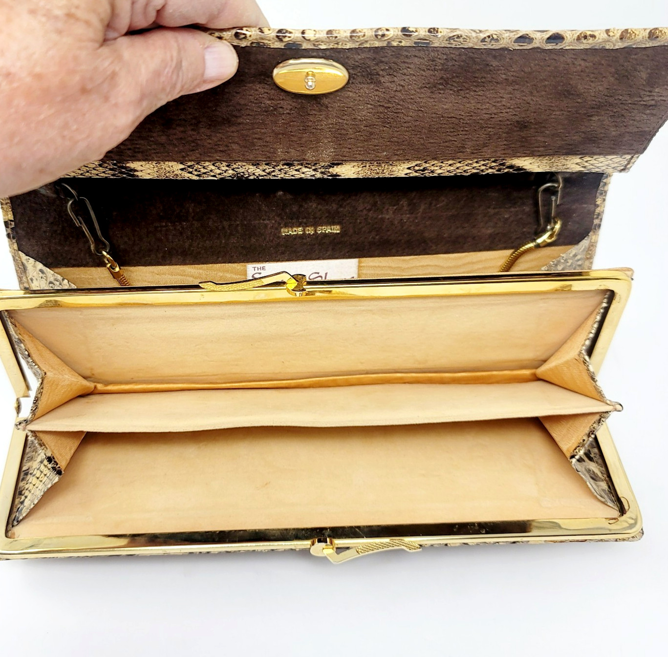 Rare Python Evening Shoulder Bag Clutch Gold Chai… - image 7