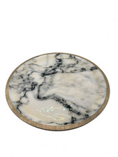Handcrafted Round Marble Serving Tray 30cm with Mango Wood Frame