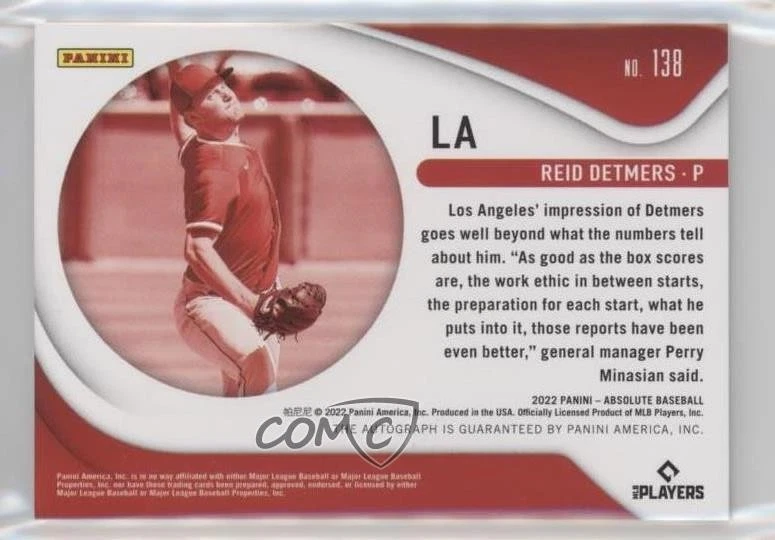 2022 Panini Absolute Rookie Bat Signatures /50 Reid Detmers #138 Auto RC - Image 2 of 2