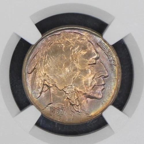 🔥RAINBOW TONED 1937-S Buffalo Nickel MS65🔥