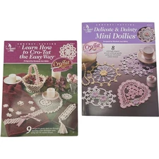 Annie’s Attic Crochet Tatting Pattern Lot Learn Cro-Tat & Delicate Mini Doilies