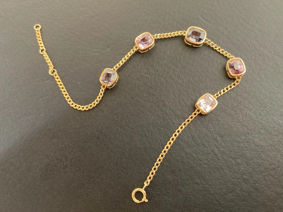 18K Yellow Gold Spinel Cuban Link Chain Bracelet Length 7 Inches - Image 4 of 4