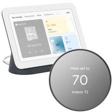 Google Nest Hub 2nd Gen Smart Display Hub, Charcoal + Smart Thermostat, Charcoal
