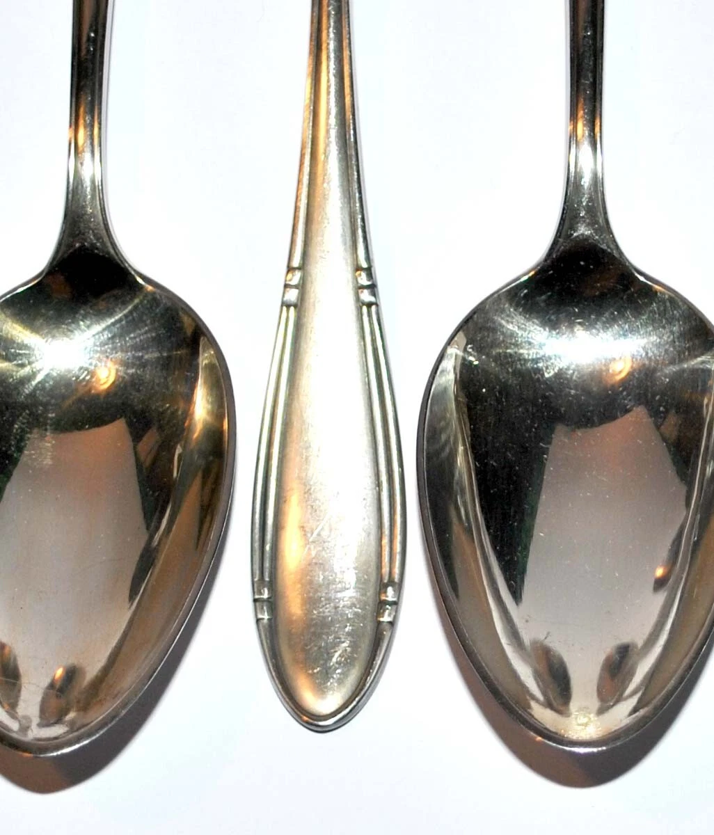 DEETJEN Lot 6 cuillères de table Soupe vintage Métal argenté moderniste 21.5cm