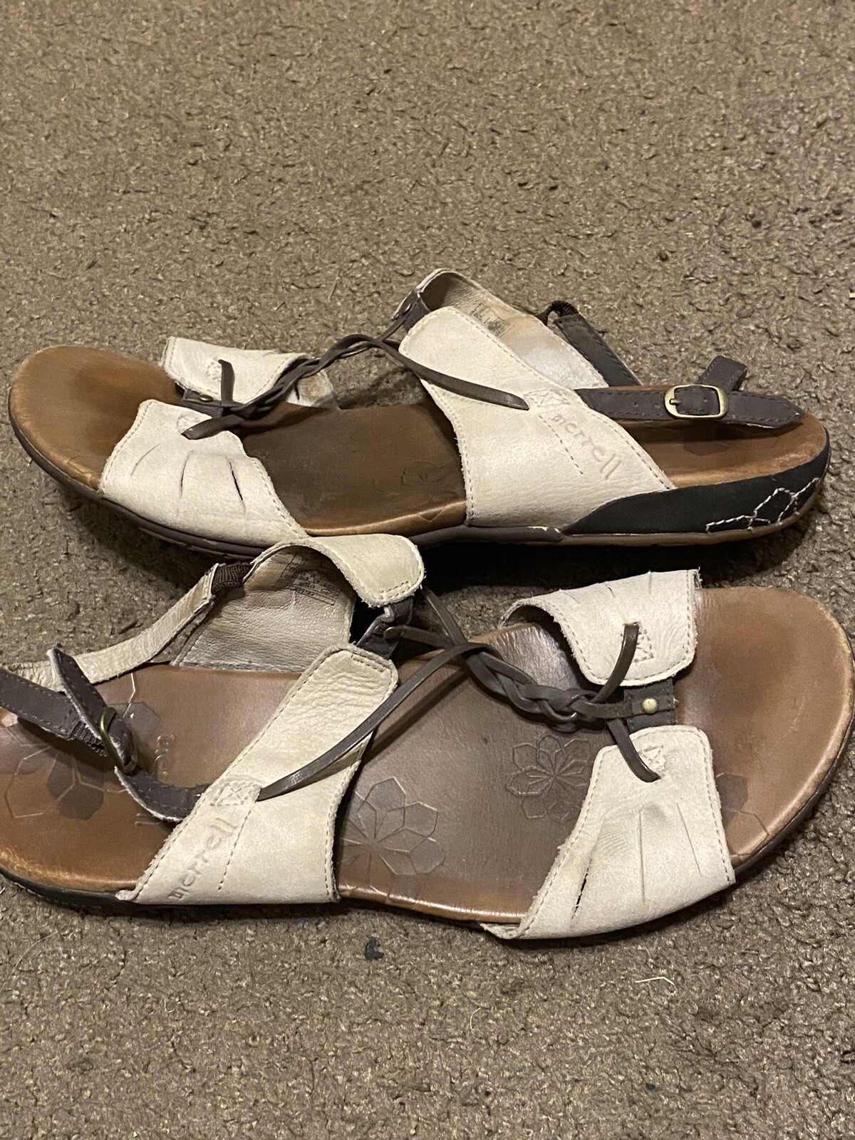 Sandali donna Merrell Micca fodera argento pelle avorio taglia 10