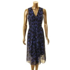 ANNE KLEIN NEW Women's Pleated Print Belted Midi A-Line Dress TEDO