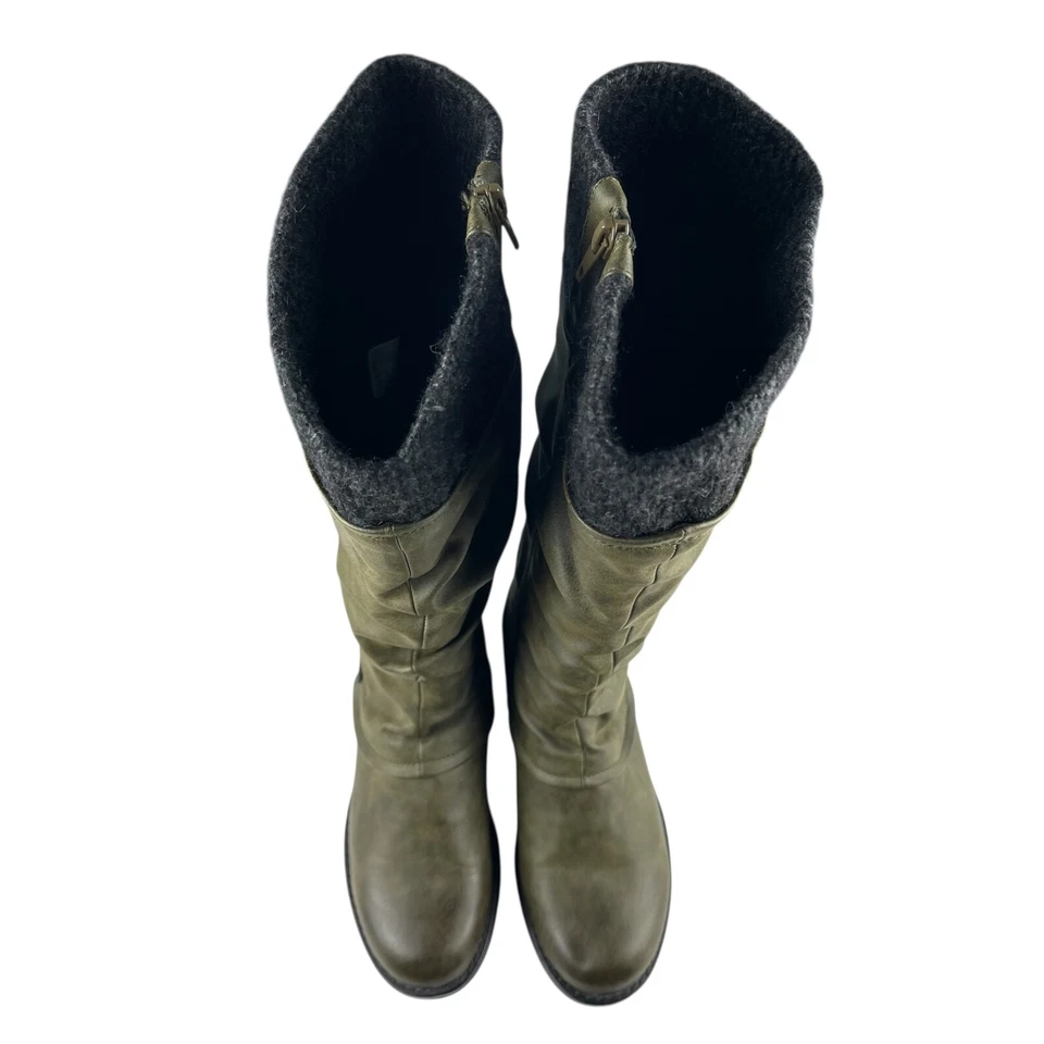 Muk Luks Bianca Riding Boots Size 7 Green Faux Leather Knee High Block Heel - Image 4 of 4