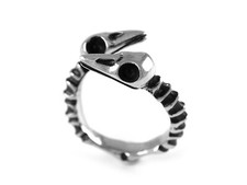 Double Raven Skull Ring, Handmade Bird Cranium Animal Jewelry in Pewter