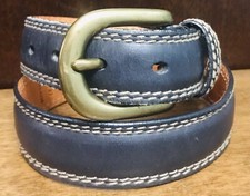 Gap Blue Gray Leather Belt Sz 27 1-1/8  Wide Double Stitched VGUC