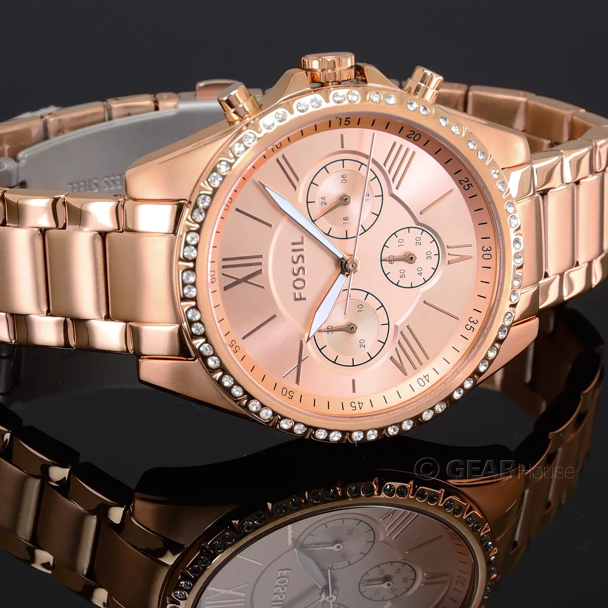 Fossil women's riley stainless steel chronograph glitz quartz watch sale