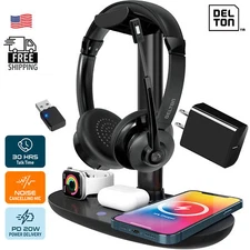 Delton 30X Wireless Headset,Wireless Charging Station with Headset stand - BlacK