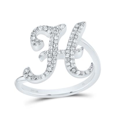 10k Weißgold echter Diamant Kursive Schrift Buchstabe H Initiale Bypass Ring 1/4 ct