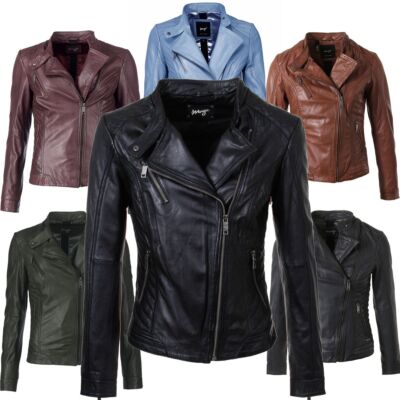 Maze Damen Lederjacke Sally mit seitlich versetztem Reißverschluss Biker Look