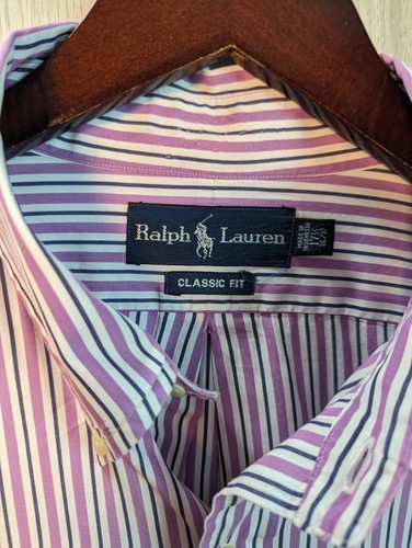 Polo Ralph Lauren Men's Purple Striped Classic Fit Button Down 17.5 36/37 READ - Picture 3 of 8