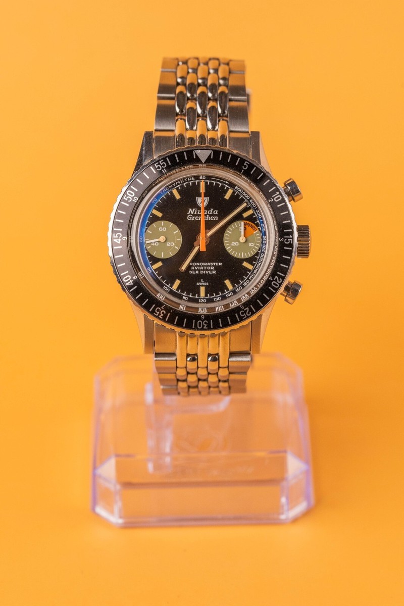 Nivada Grenchen Chronomaster Orange Boy Manual Beads of Rice