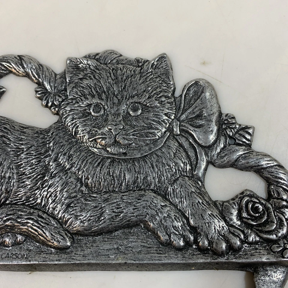 Vintage Carson Silver Tone Kitty Cat Wall 3 Hook Coat Hanger Organizer 1993 - Image 3 of 4