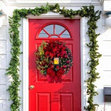 40CM Artificial Green Wreath Rings Christmas Bows Baubles Pine Door Craft