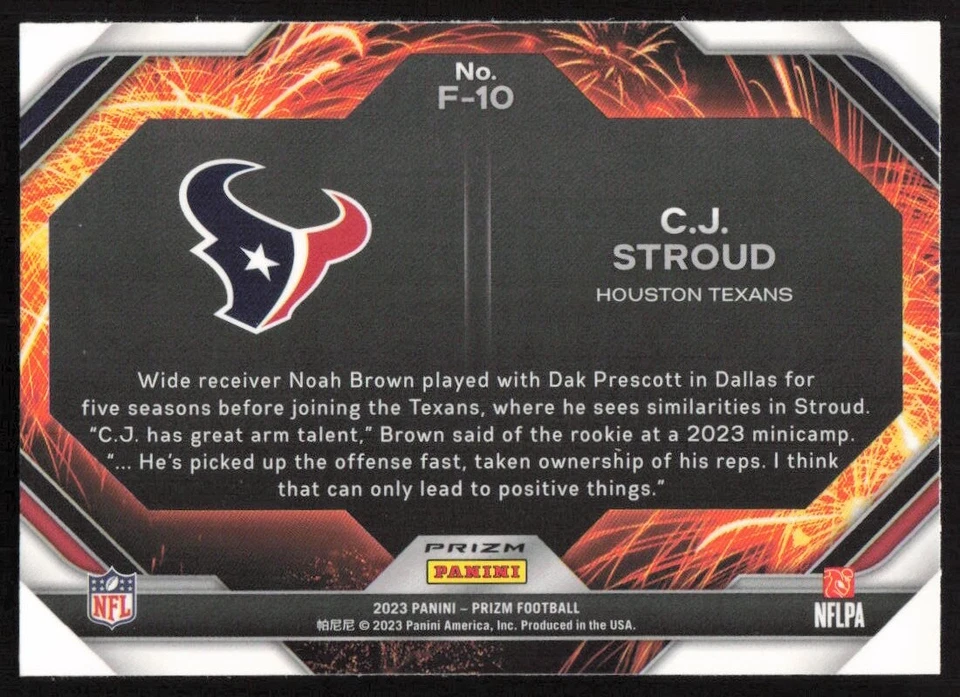 2023 Panini Prizm Fireworks Prizms Green #F-10 C.J. Stroud Houston Texans - Image 2 of 2