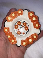 Vintage Made In Japan Handpainted Ceramic Ashtray Orange Floral Gold