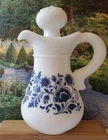 Vintage Avon "Skin so Soft" Delft Blue Pitcher, 5.5" , Floral milk glass empty