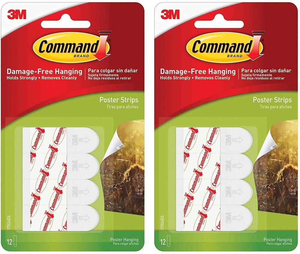 Command Poster Hanging Strips, 24 Strips, White, 5/8