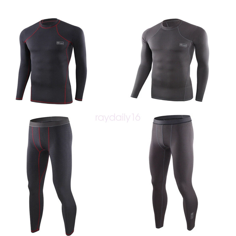 ESDY Mens Thermal Compression Shirt Long Base Layer Warm Underwear Top Pants Set - Image 2 of 4