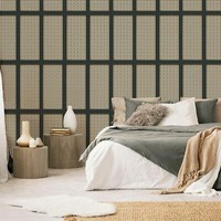 Cane Rattan Netz Panel Fine Decor Tapete Schwarz FD42998 Realistisch 3D Effekt