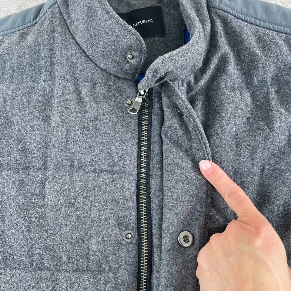 Banana Republic Puffer Vest Men Small Charcoal Grey Wool Blend Zip Snap Button - Image 4 of 4