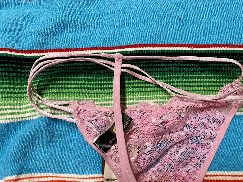 NUEVO CON ETIQUETAS Donna L’Oren Rosa Sexy Transparente Encaje Lentejuelas Triple Correa Tanga Bragas M Foto 3 de 3