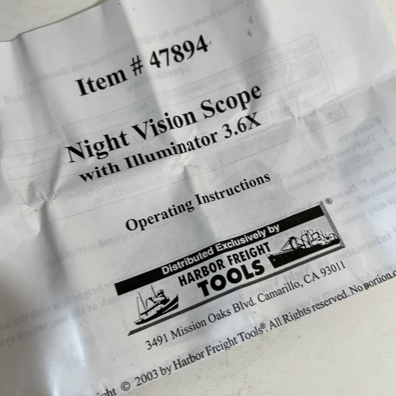 Harbor Freight Night Vision Scope w/ Illuminator Model 4789 with Case