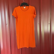 J Crew T Shirt  Dress Short Sleeve Solid Orange Cotton Knee Length Sz S