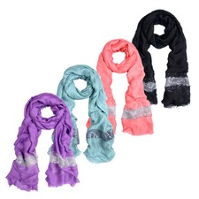 Solid Color Frayed Edge Sequin Stripe Glitter Scarf - Different Colors Avail