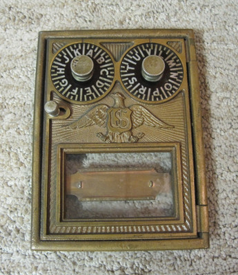 Vintage Corbin Brass Post Office Box Doors US Eagle Double Dial Mailbox READ ALL